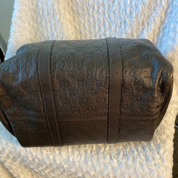 Authentic Gucci Chocolate Leather GG Boston Bag 265697 Guccissima - Picture 2 of 13